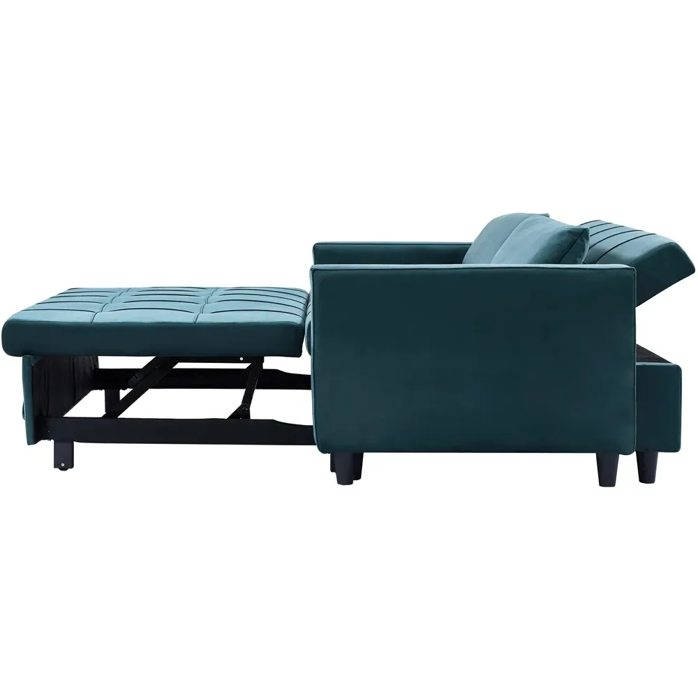 2-Seater 3-in-1 Convertible Sofa Bed - Green, Velvet