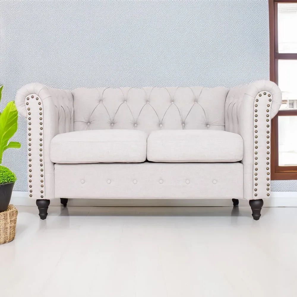 2-Seater Nailhead Trim Sofa - Light Grey