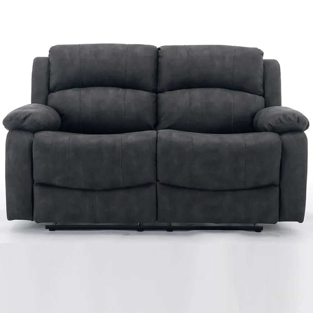 2-Seater Recliner Sofa with Manual Mechanism - Grey, Fabric