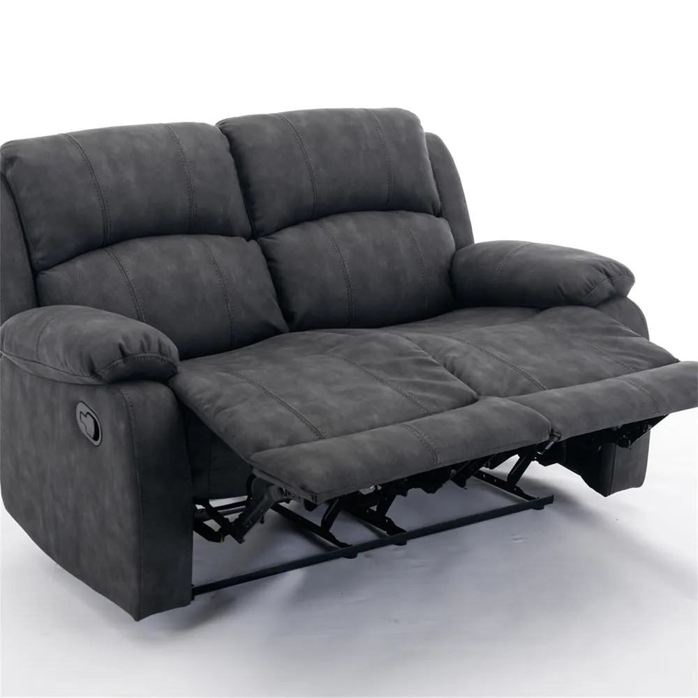 2-Seater Recliner Sofa with Manual Mechanism - Grey, Fabric