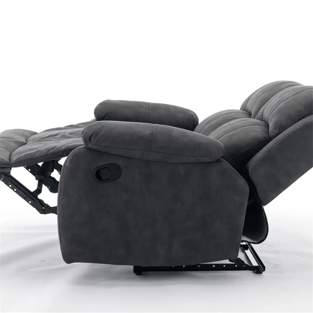 2-Seater Recliner Sofa with Manual Mechanism - Grey, Fabric