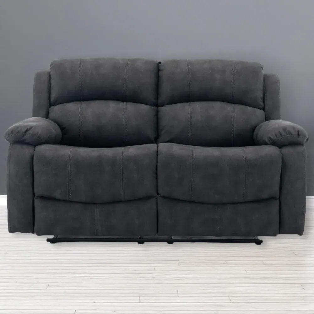 2-Seater Recliner Sofa with Manual Mechanism - Grey, Fabric image