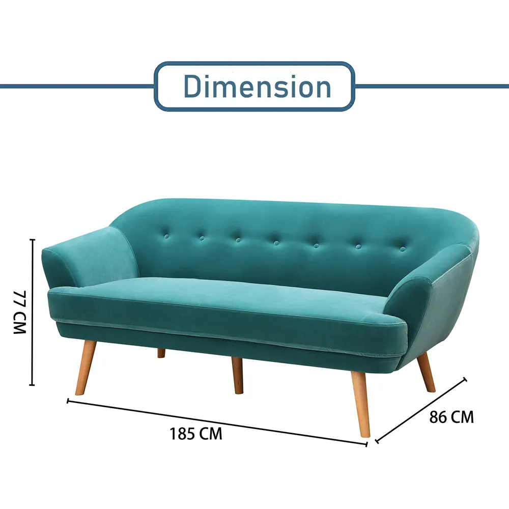 2-Seater Sofa with Padded Cushion - Teal