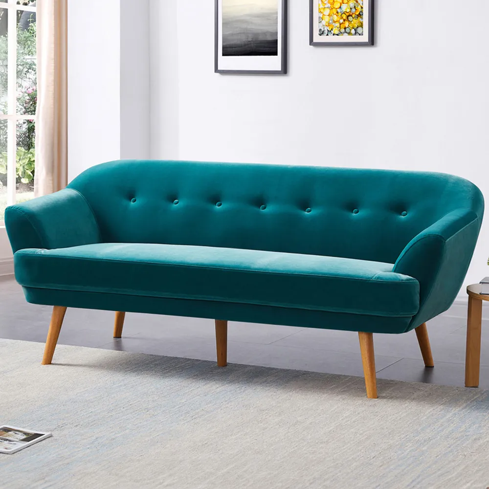 2-Seater Sofa with Padded Cushion - Teal
