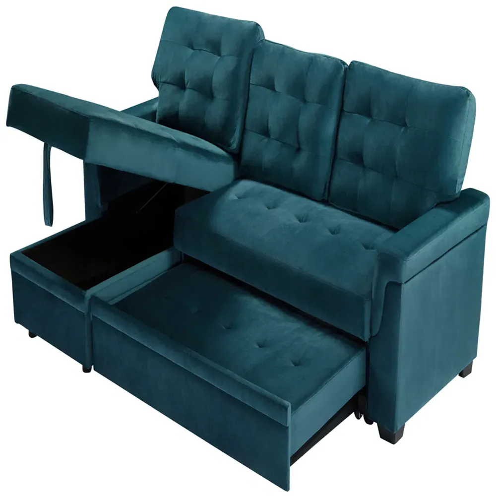 3-Seater Corner Sofa Bed with Storage - Green