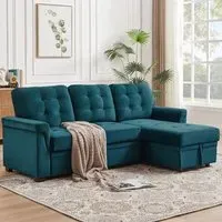 3-Seater Corner Sofa Bed with Storage - Green