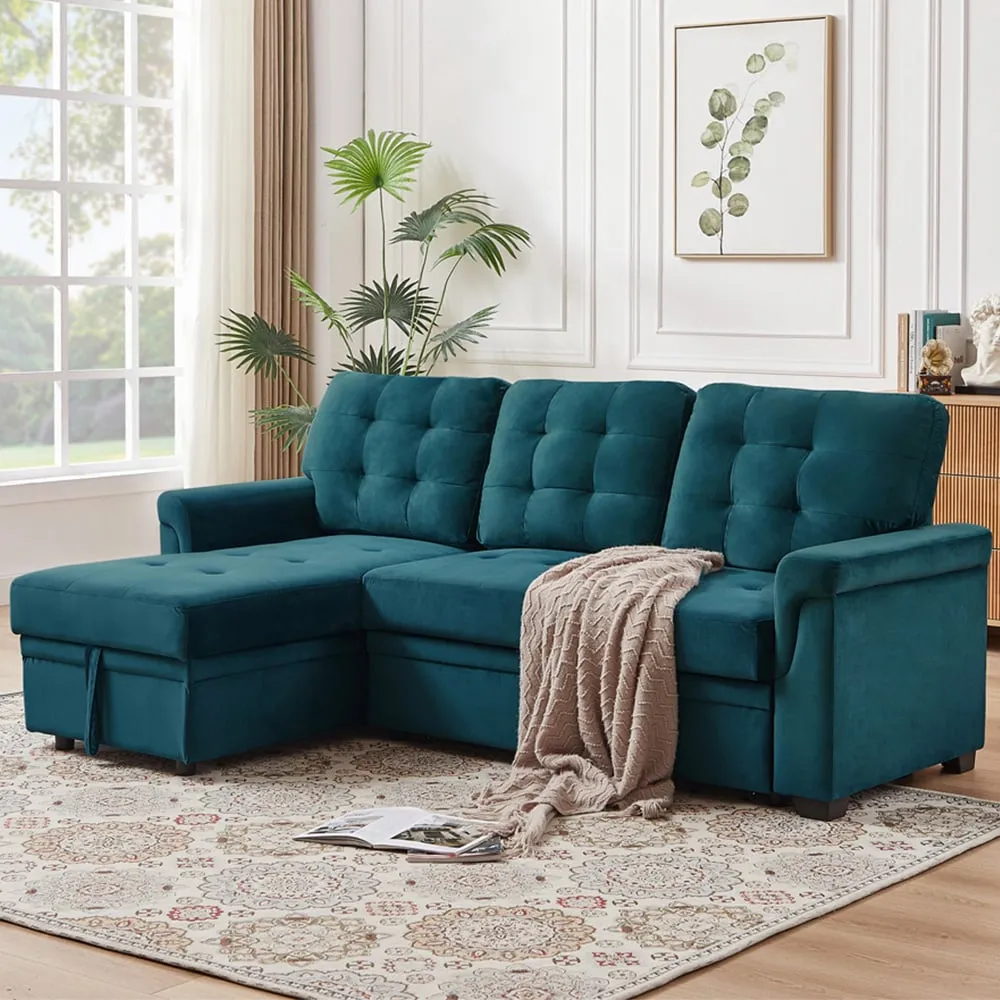 3-Seater Corner Sofa Bed with Storage - Green image