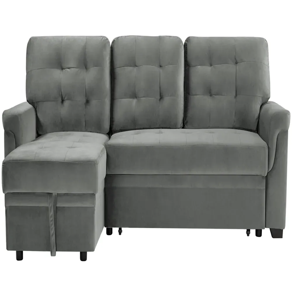 3-Seater Corner Sofa Bed with Storage - Grey, Velvet