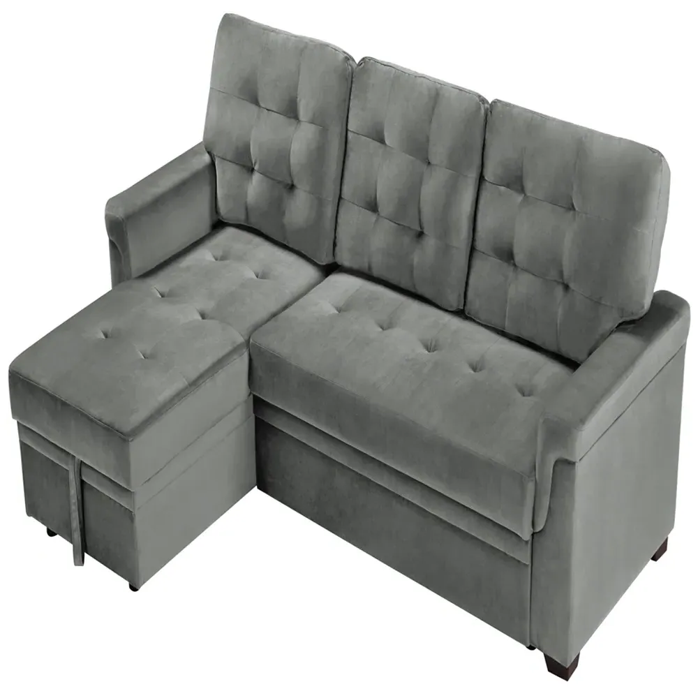 3-Seater Corner Sofa Bed with Storage - Grey, Velvet
