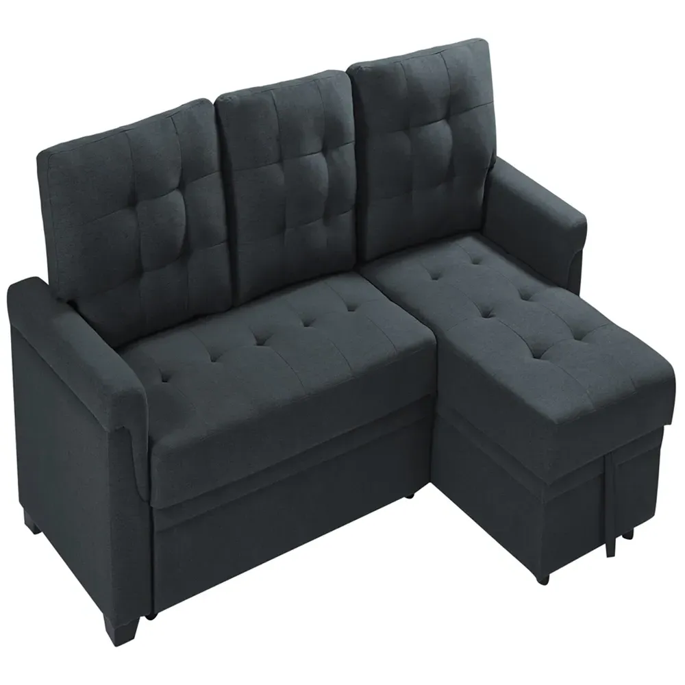3-Seater Corner Storage Sofa Bed - Dark Grey, Linen