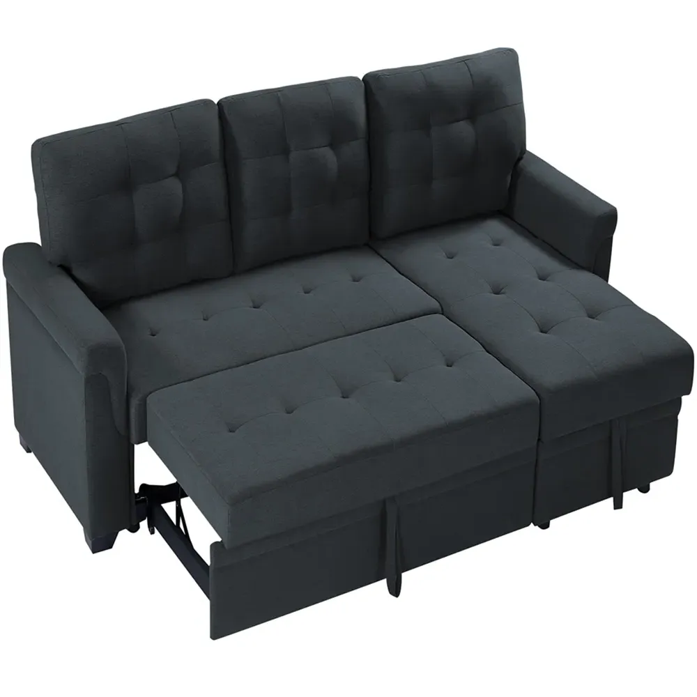 3-Seater Corner Storage Sofa Bed - Dark Grey, Linen