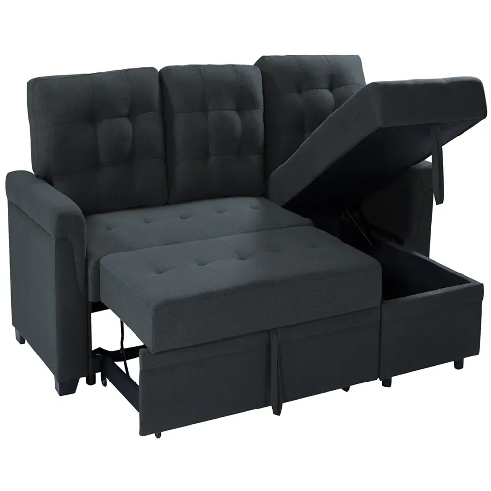 3-Seater Corner Storage Sofa Bed - Dark Grey, Linen