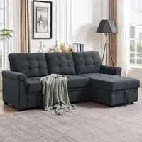 3-Seater Corner Storage Sofa Bed - Dark Grey, Linen