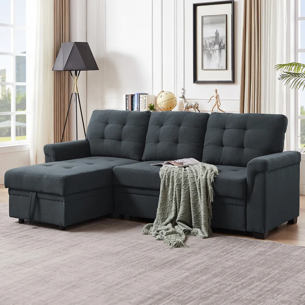 3-Seater Corner Storage Sofa Bed - Dark Grey, Linen image