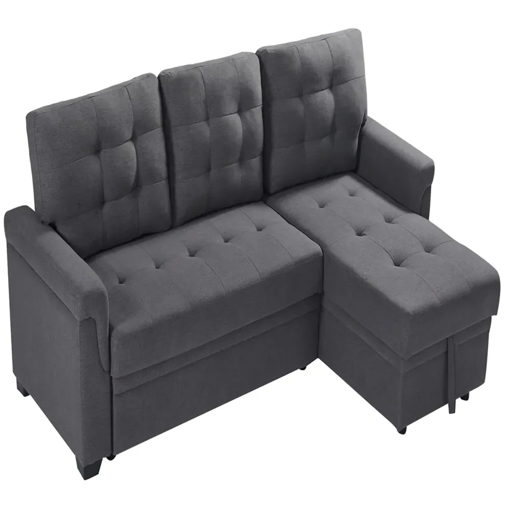 3-Seater Corner Storage Sofa Bed - Light Grey, Linen