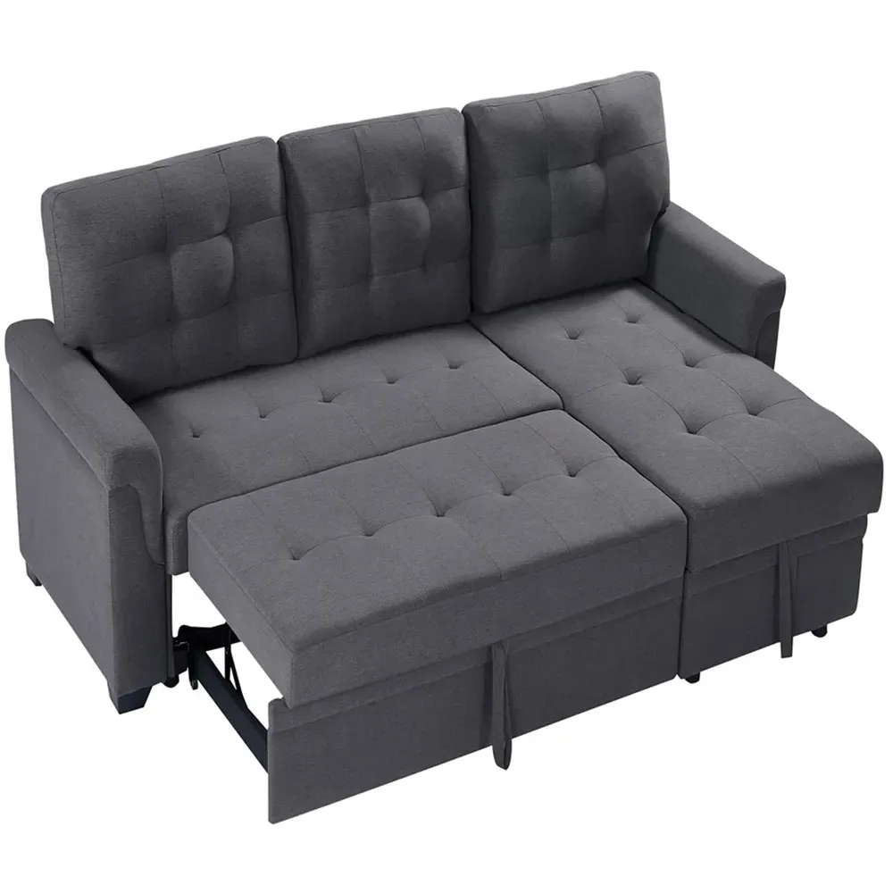 3-Seater Corner Storage Sofa Bed - Light Grey, Linen