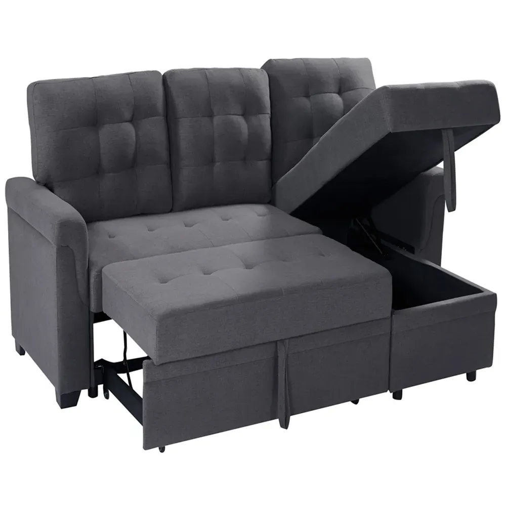 3-Seater Corner Storage Sofa Bed - Light Grey, Linen