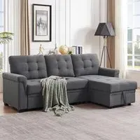 3-Seater Corner Storage Sofa Bed - Light Grey, Linen