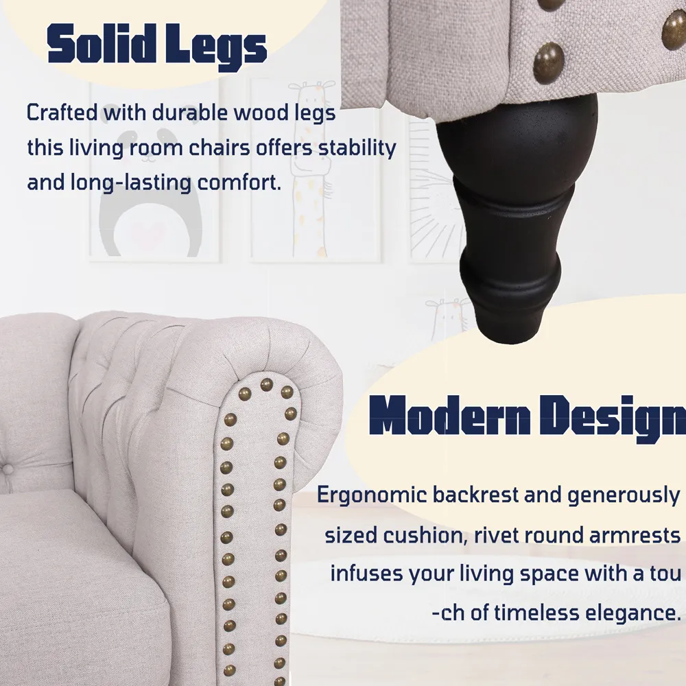 3-Seater Nailhead Trim Sofa Set - Light Grey