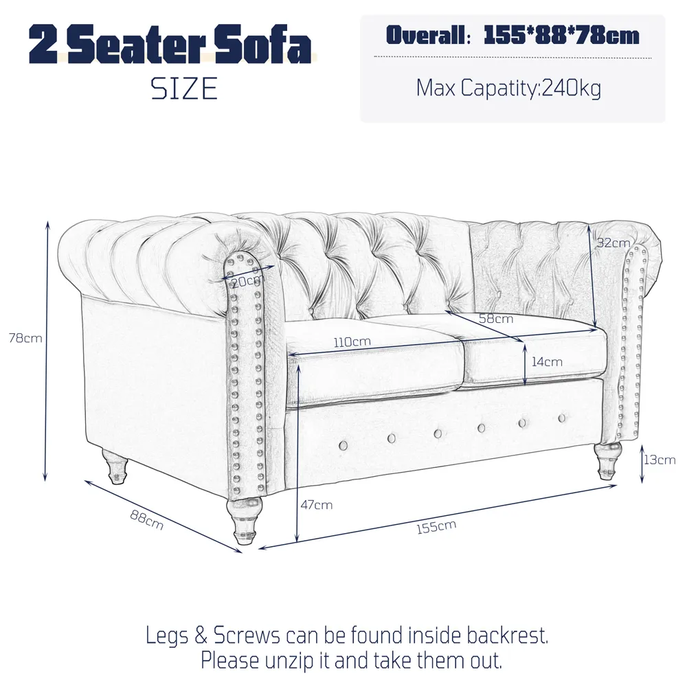 3-Seater Nailhead Trim Sofa Set - Light Grey