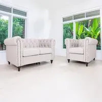 3-Seater Nailhead Trim Sofa Set - Light Grey