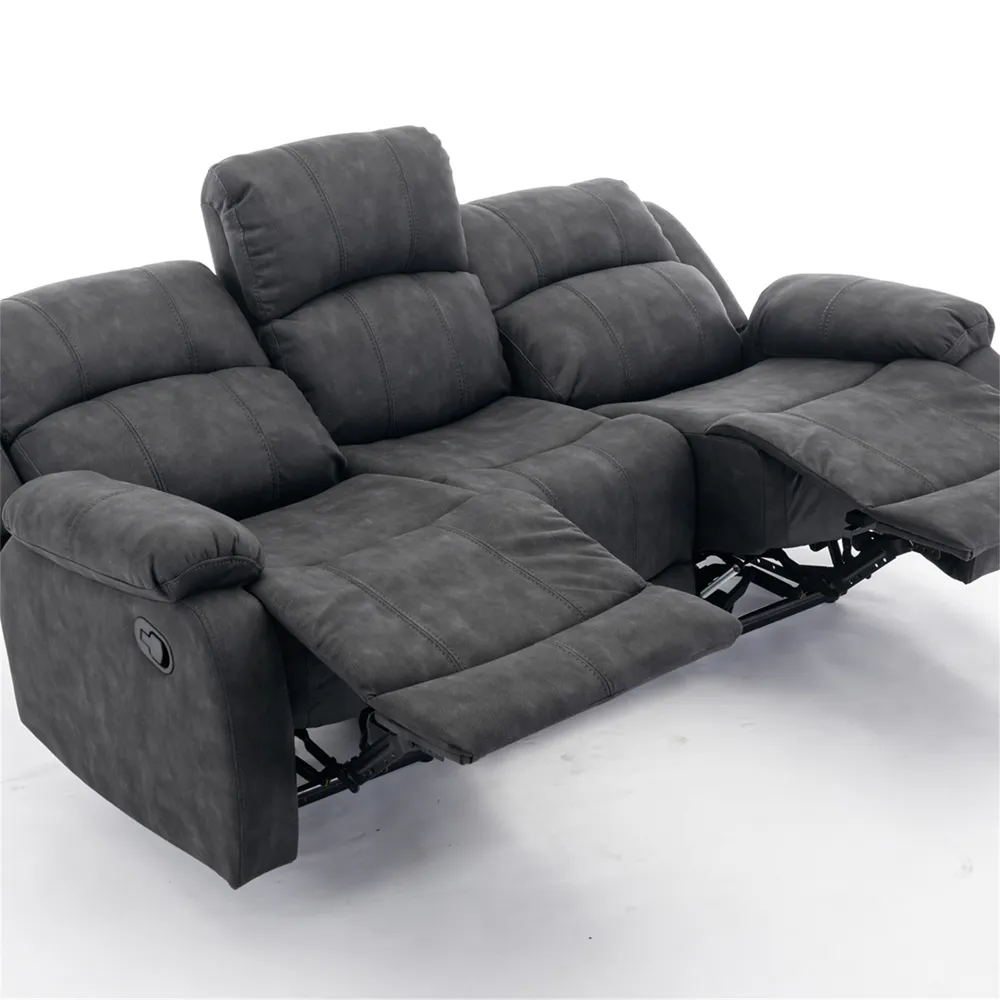 3-Seater Recliner Sofa with Manual Mechanism - Grey, Fabric