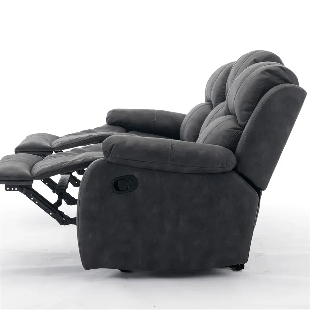 3-Seater Recliner Sofa with Manual Mechanism - Grey, Fabric