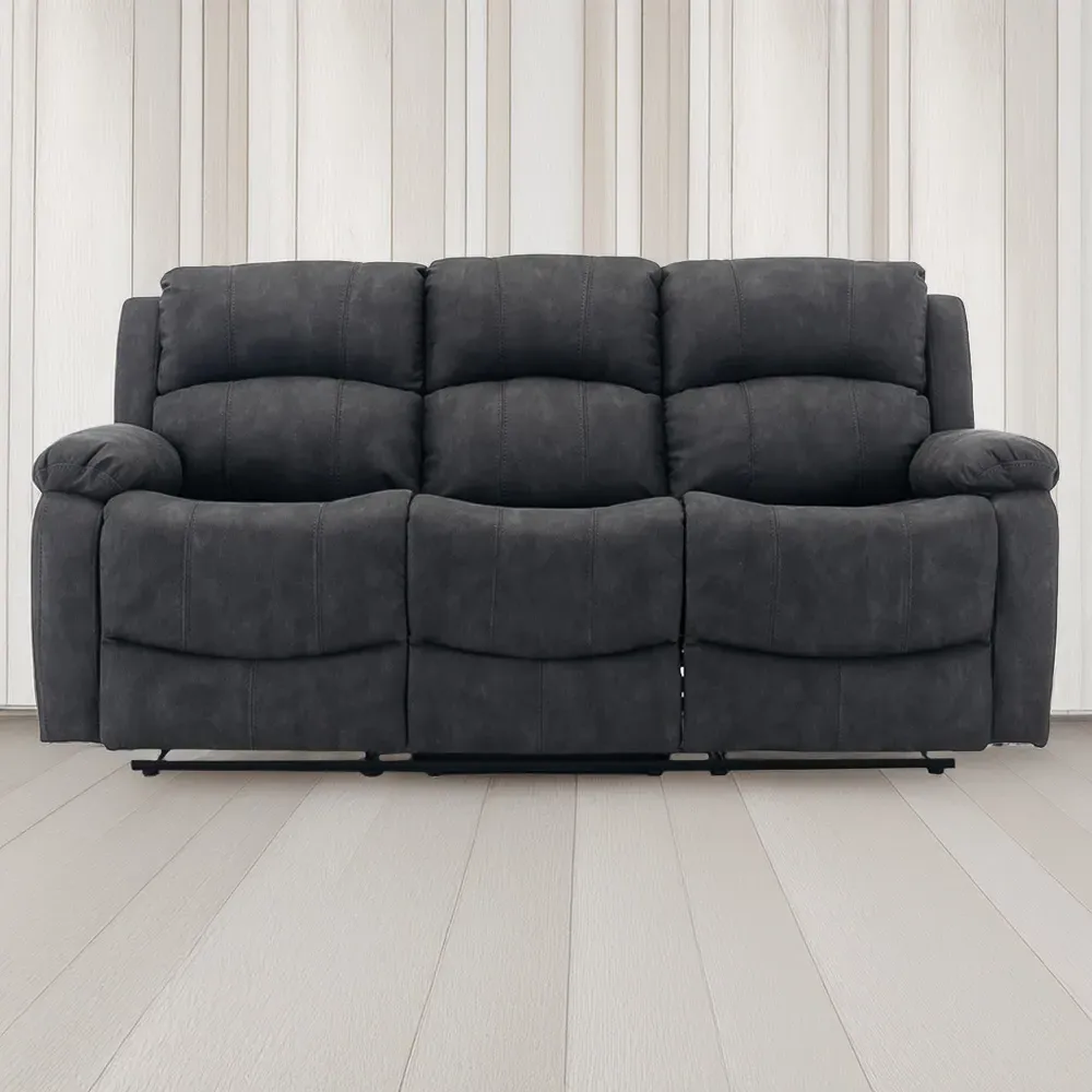 3-Seater Recliner Sofa with Manual Mechanism - Grey, Fabric