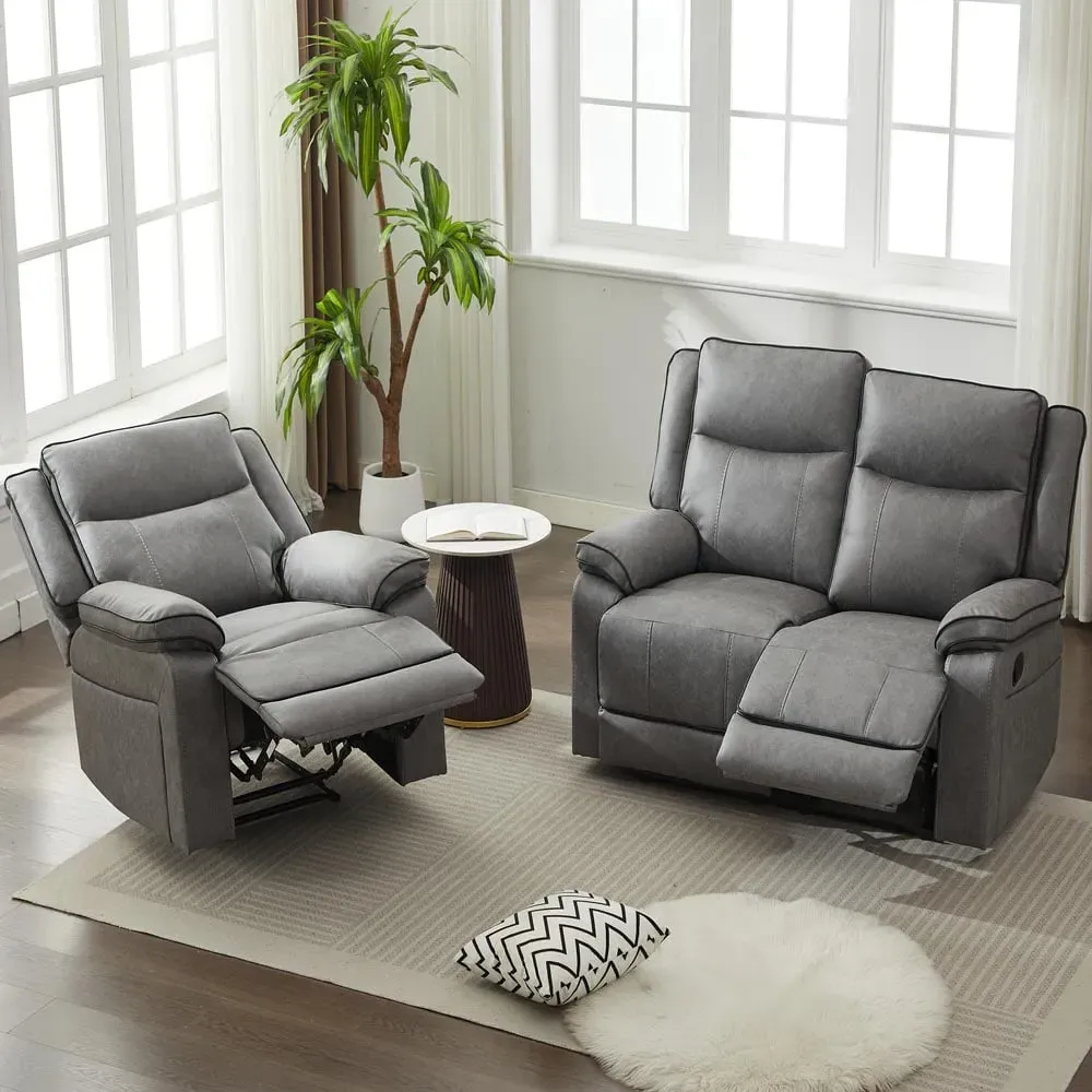 3-Seater Sectional Recliner Sofa Set - Grey