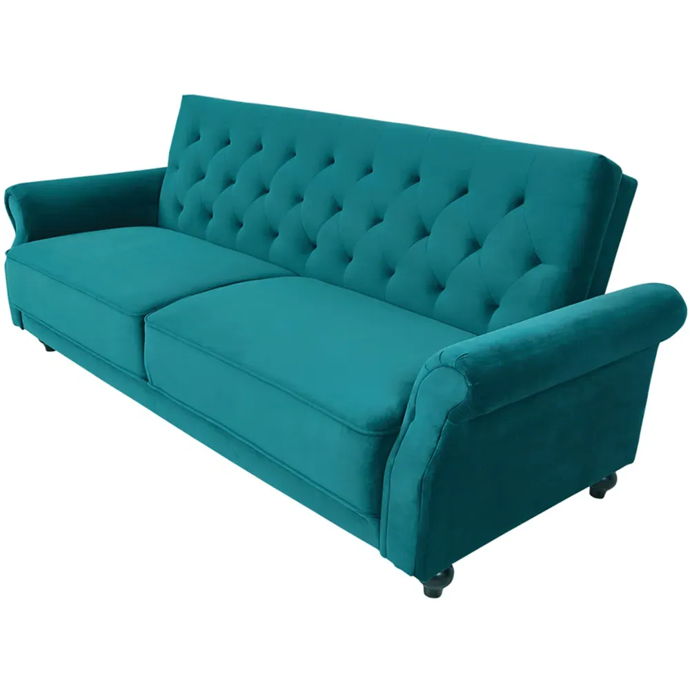 3-Seater Sofa Bed with Clic-Clac - Green, Velvet