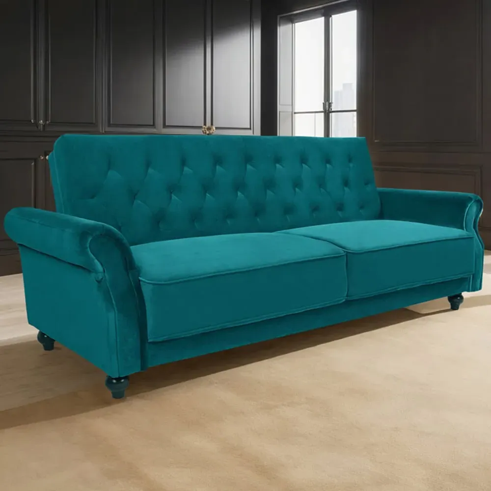 3-Seater Sofa Bed with Clic-Clac - Green, Velvet image