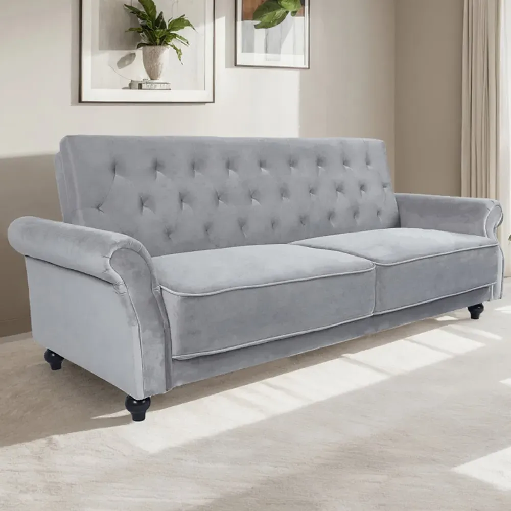 3-Seater Sofa Bed with Clic-Clac - Grey, Velvet image