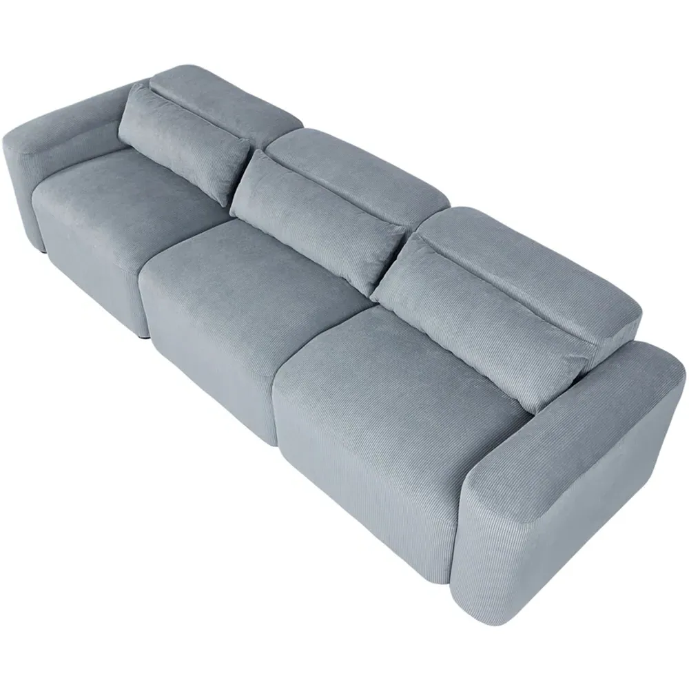 3-Seater Spring Cushion Sofa - Grey, Corduroy