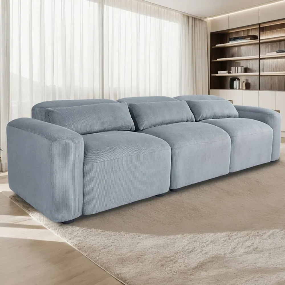 3-Seater Spring Cushion Sofa - Grey, Corduroy