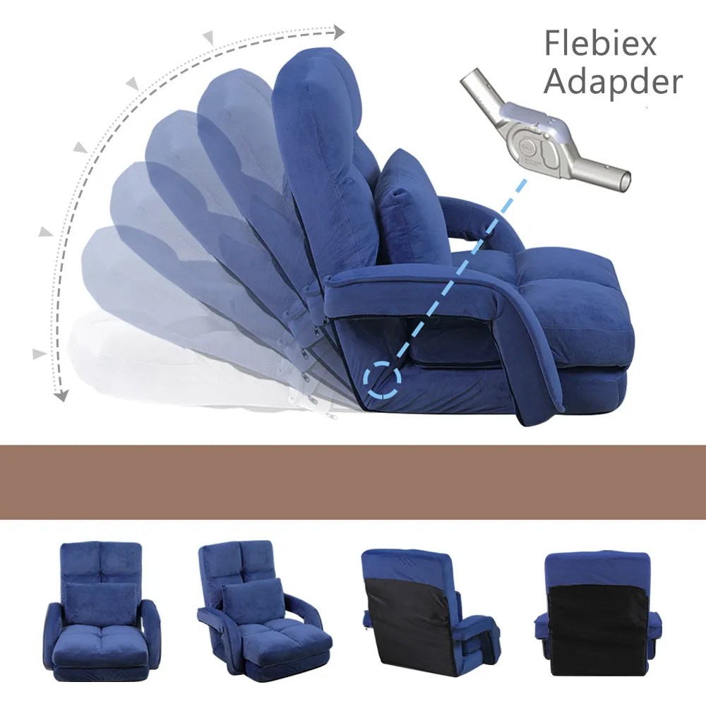 4 in 1 Foldable Floor Chair with Pillow - Blue