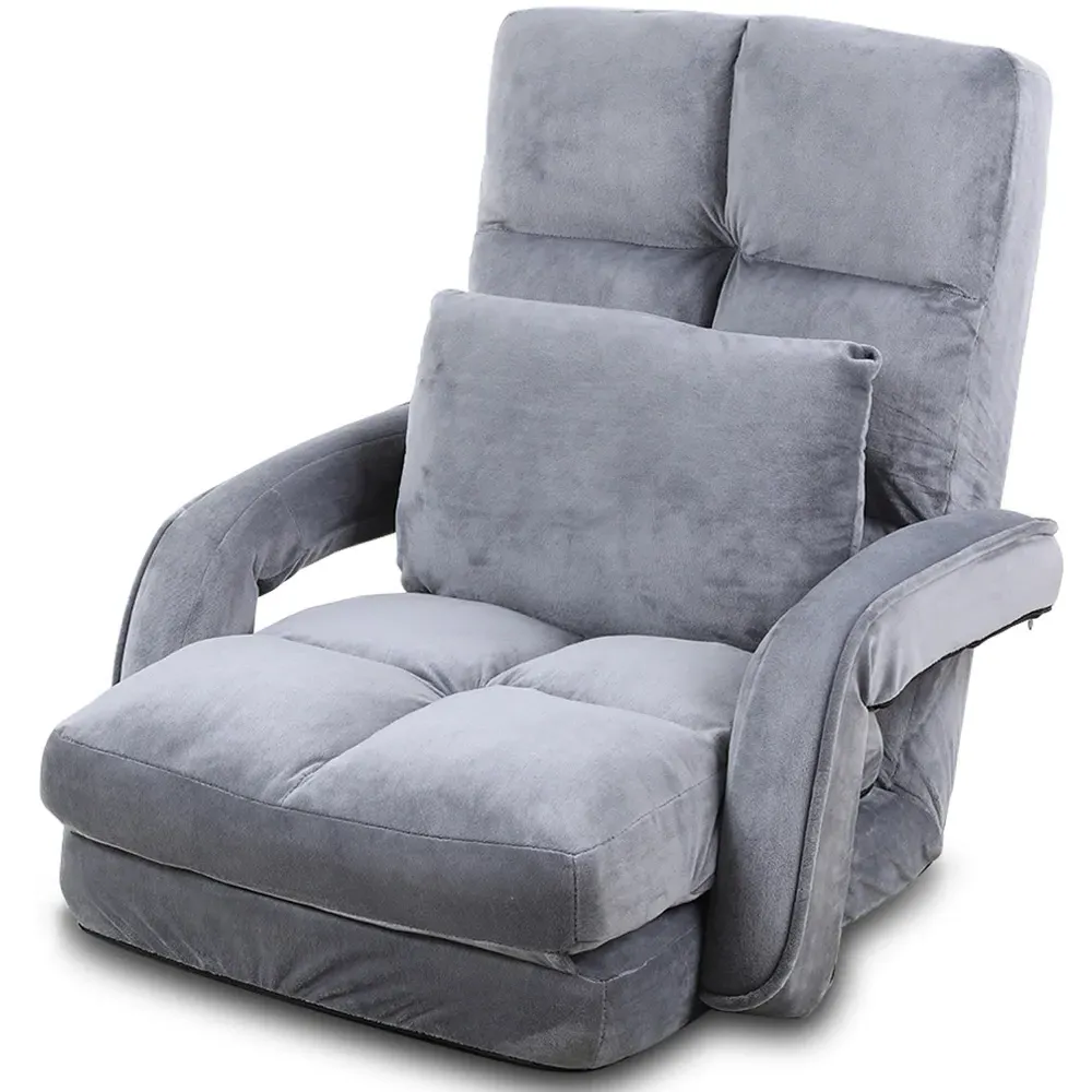 4 in 1 Foldable Floor Chair with Pillow - Grey