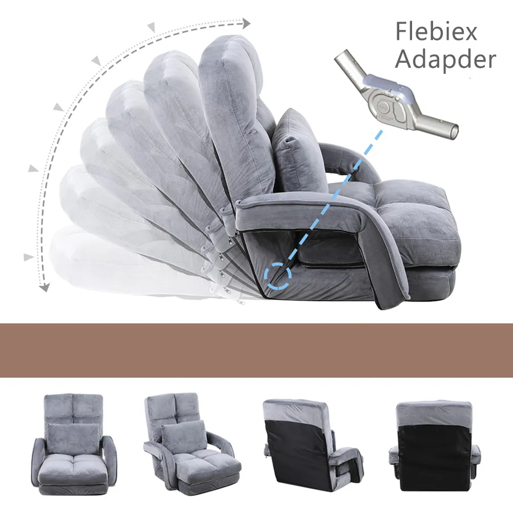 4 in 1 Foldable Floor Chair with Pillow - Grey