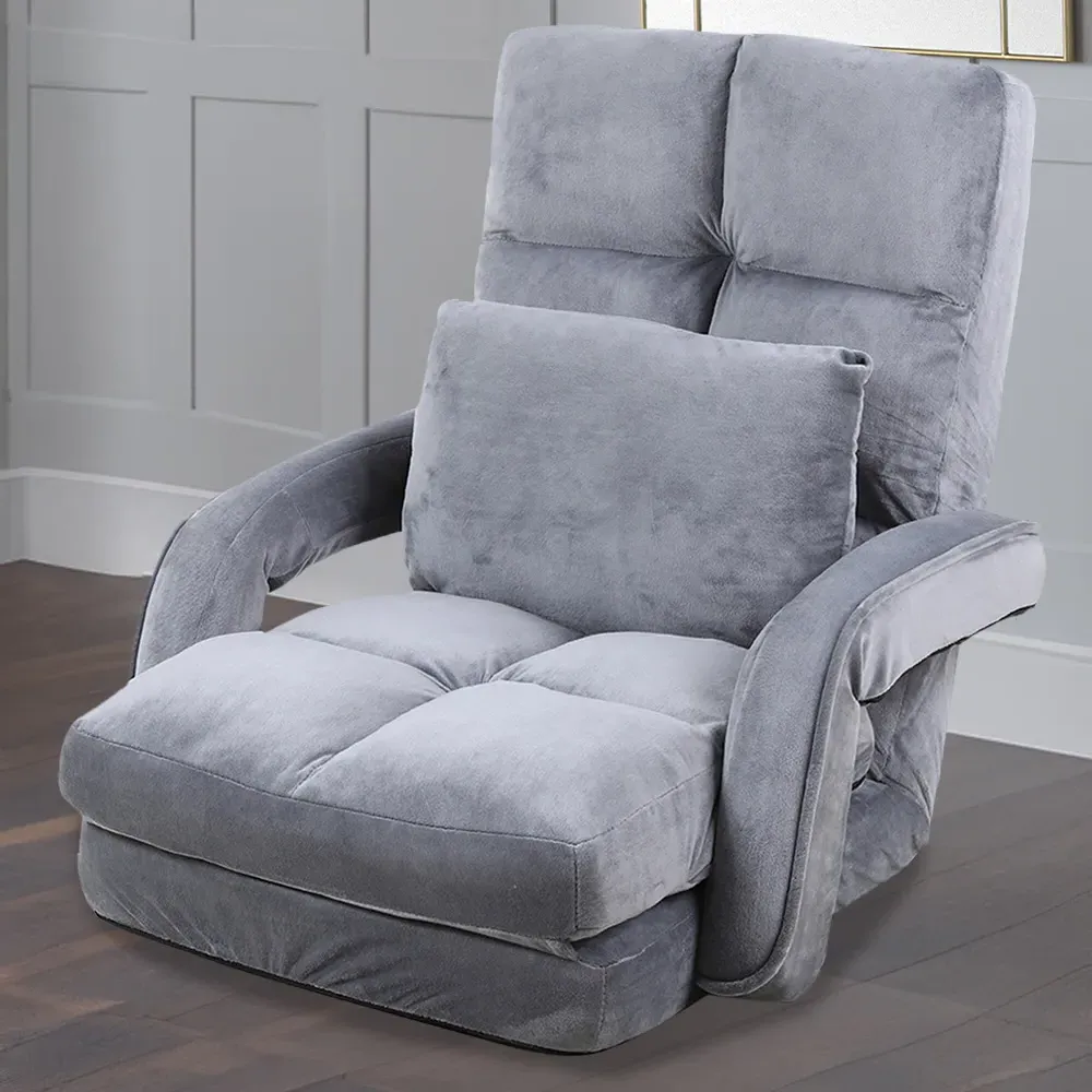 4 in 1 Foldable Floor Chair with Pillow - Grey
