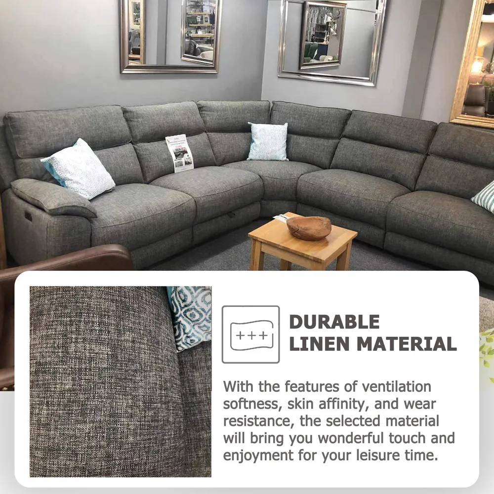 4-Seater Power Reclining Sectional Sofa Set - Grey