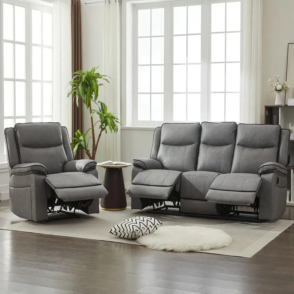 4-Seater Sectional Recliner Sofa Set - Grey