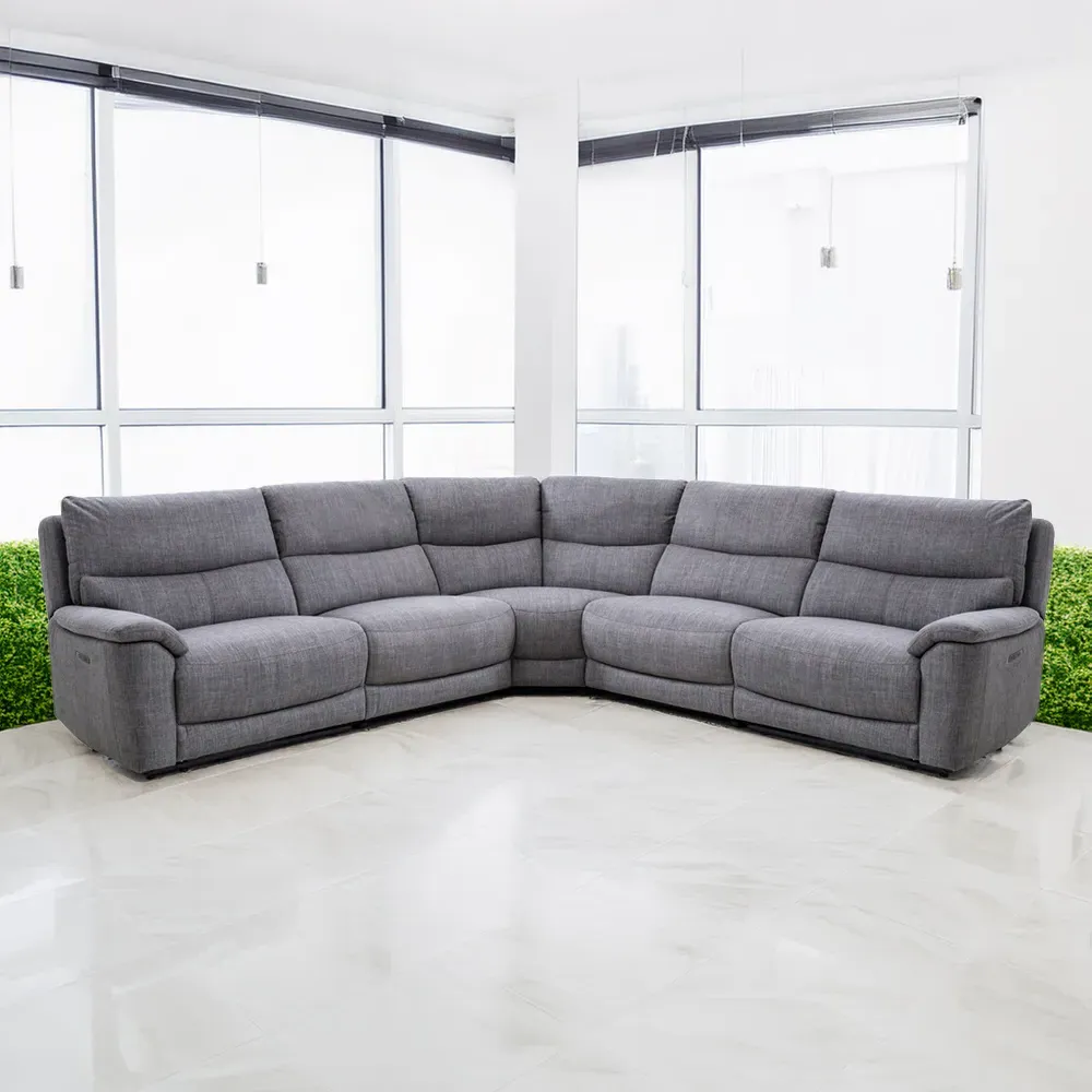 5-Seater Sectional Sofa with Power Reclining - Grey