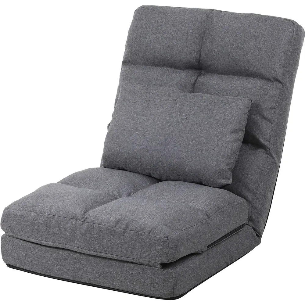Adjustable Foldable Floor Chair with Pillow - Grey