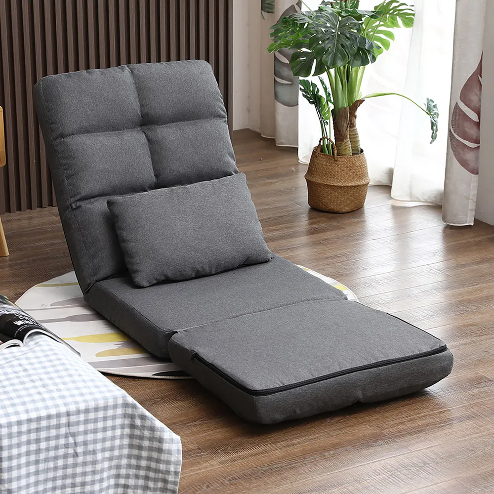 Adjustable Foldable Floor Chair with Pillow - Grey