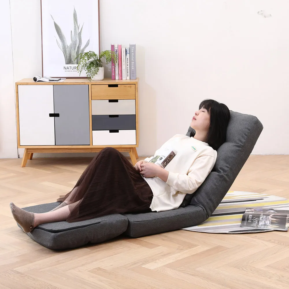 Adjustable Foldable Floor Chair with Pillow - Grey