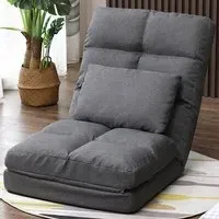 Adjustable Foldable Floor Chair with Pillow - Grey