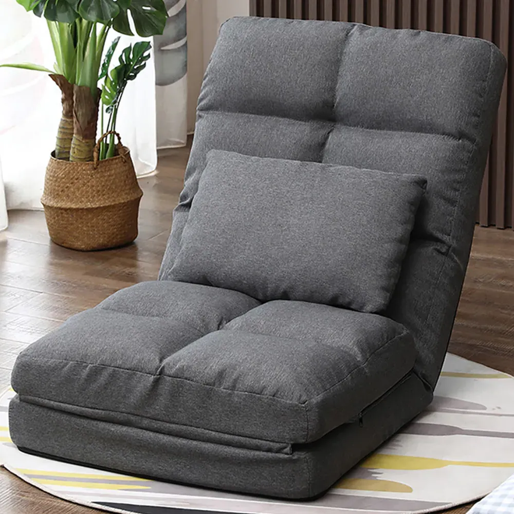 Adjustable Foldable Floor Chair with Pillow - Grey