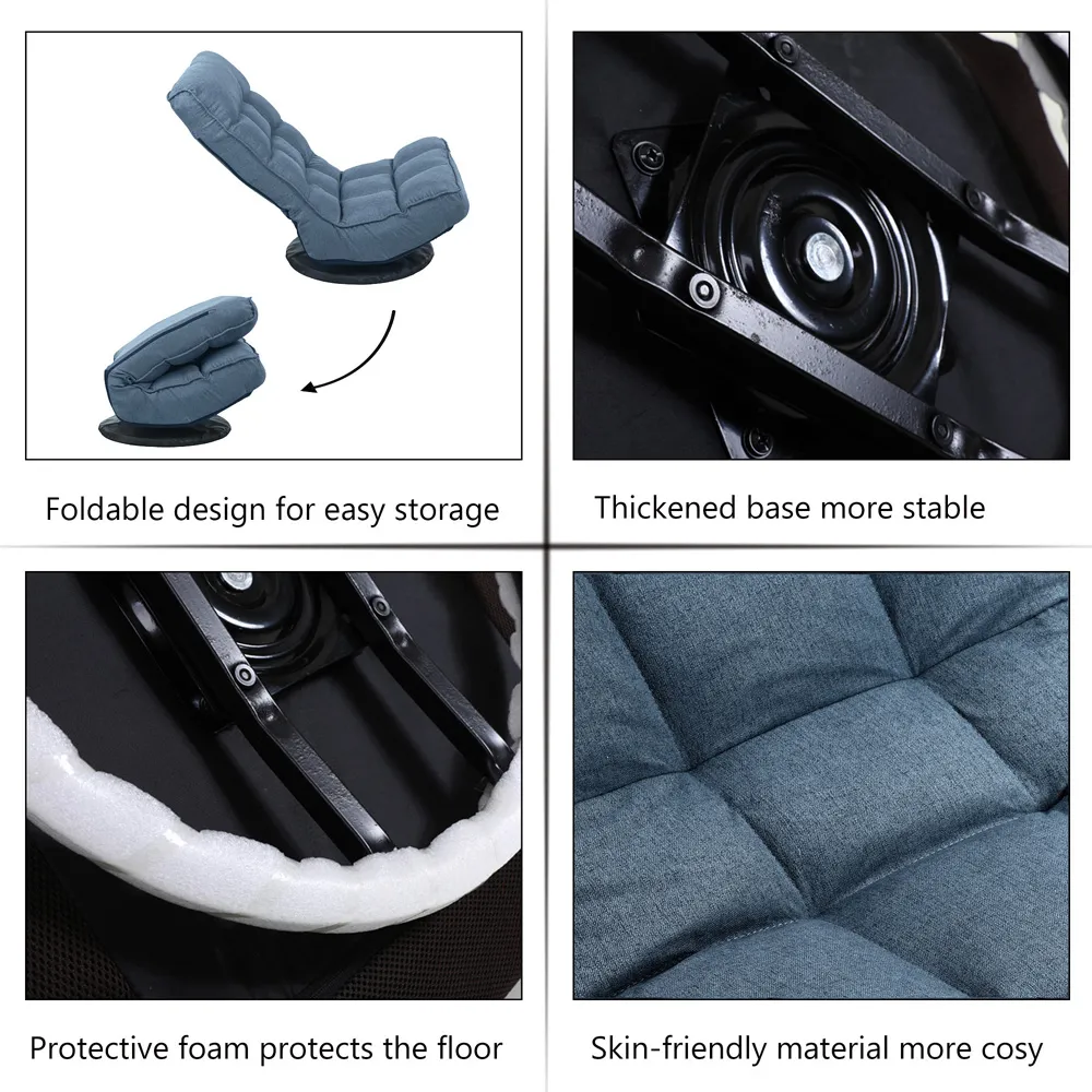 Adjustable Foldable Floor Chair with Rotation - Blue