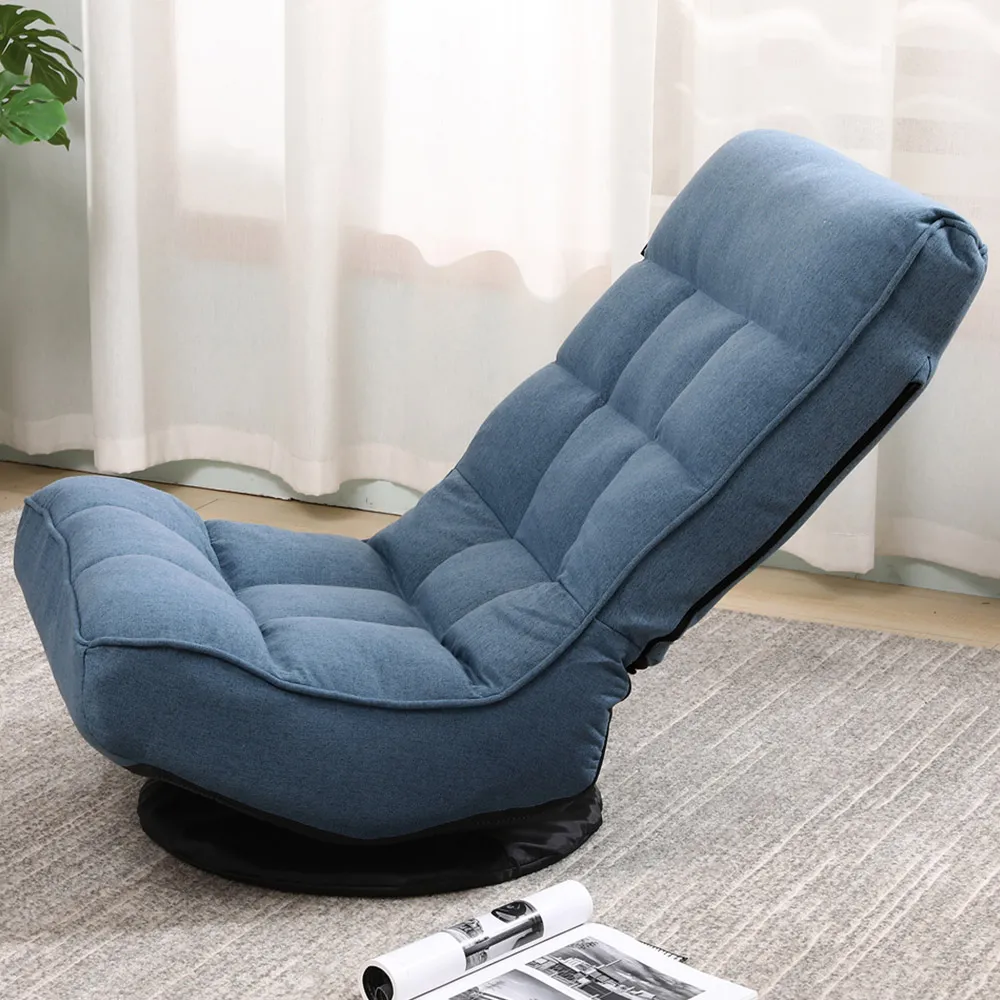 Adjustable Foldable Floor Chair with Rotation - Blue image