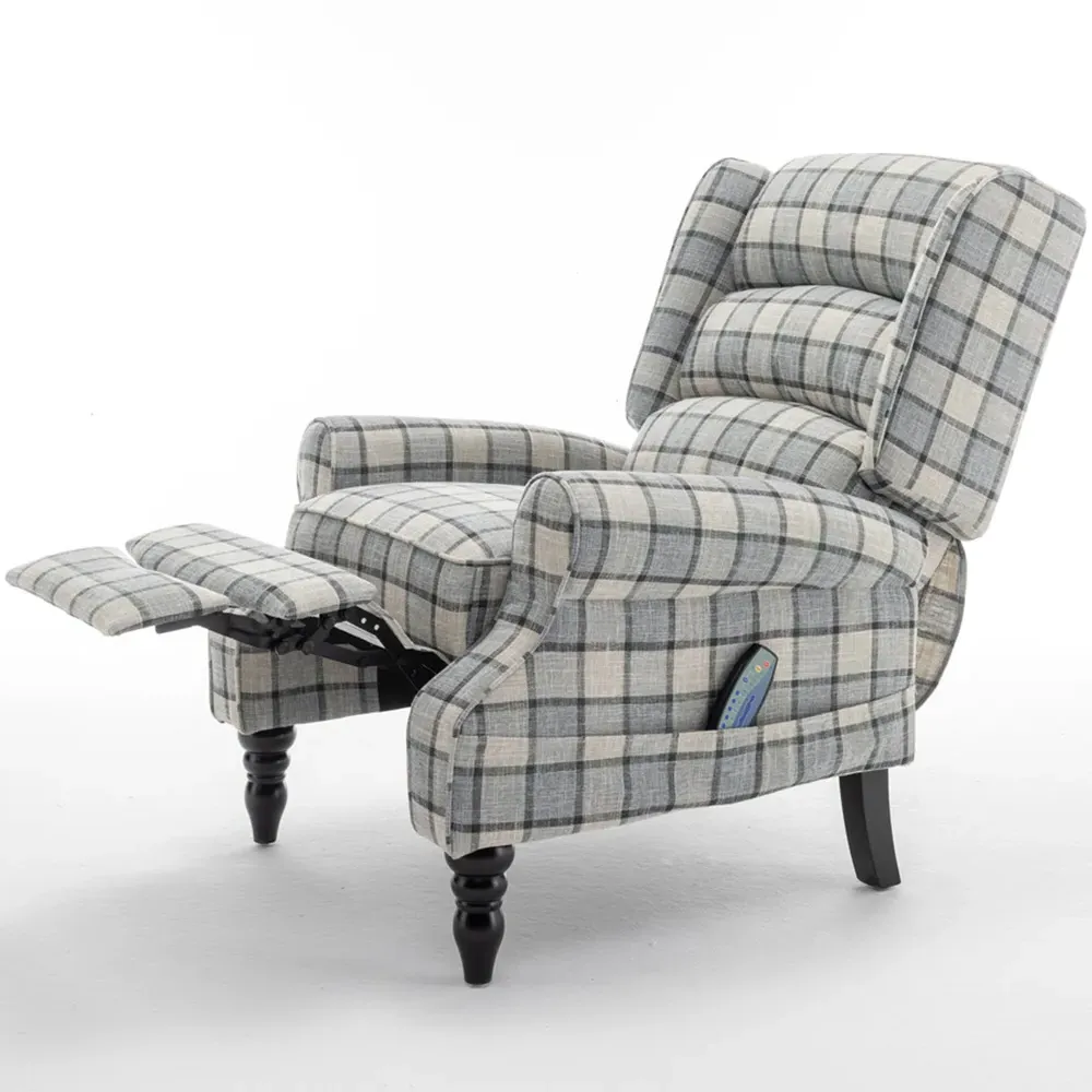 Check Fabric Recliner Massage Armchair - Green