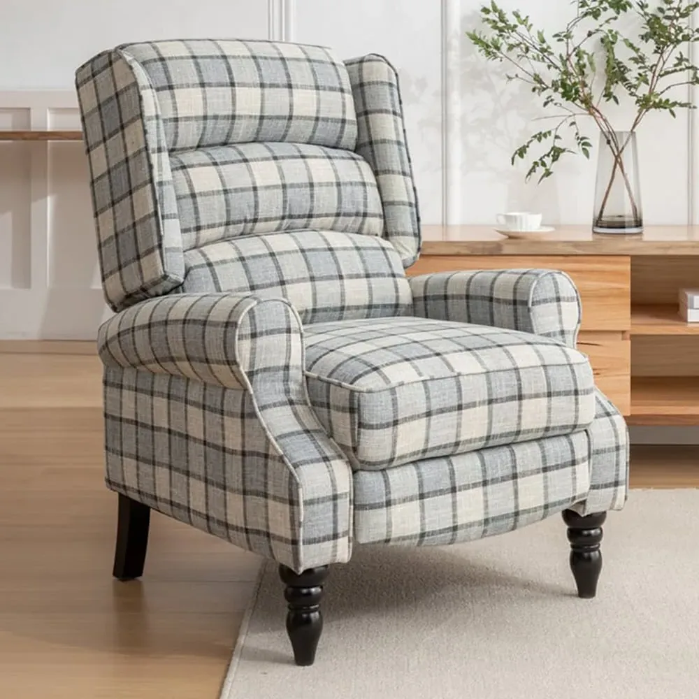 Check Fabric Recliner Massage Armchair - Green image